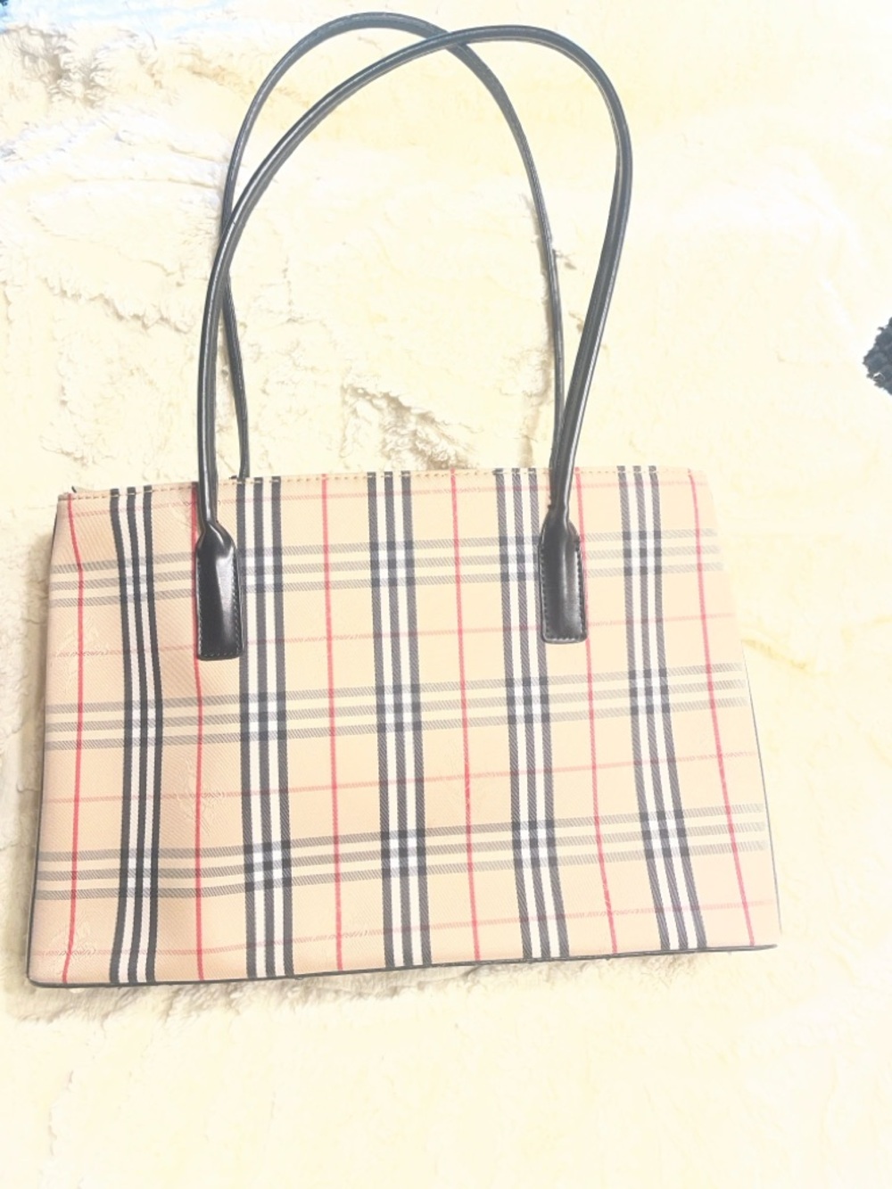 Burberry Classic Plaid Tote Bag in Beige with Black Straps - Picture 8 of 8